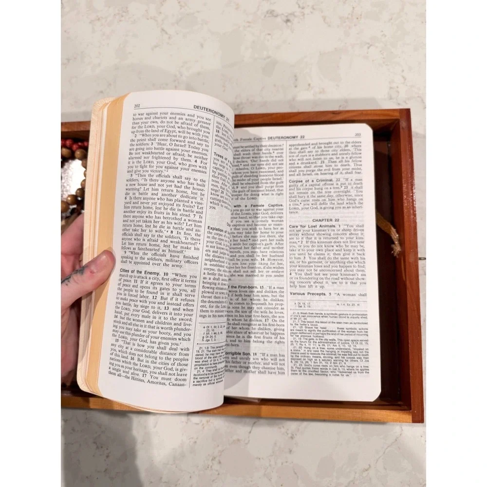Vintage Memorial Edition Holy Bible Cedar Box New American Bible Rosary Set